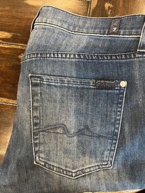 7 For All Mankind Washed Blue Straight Leg Jeans